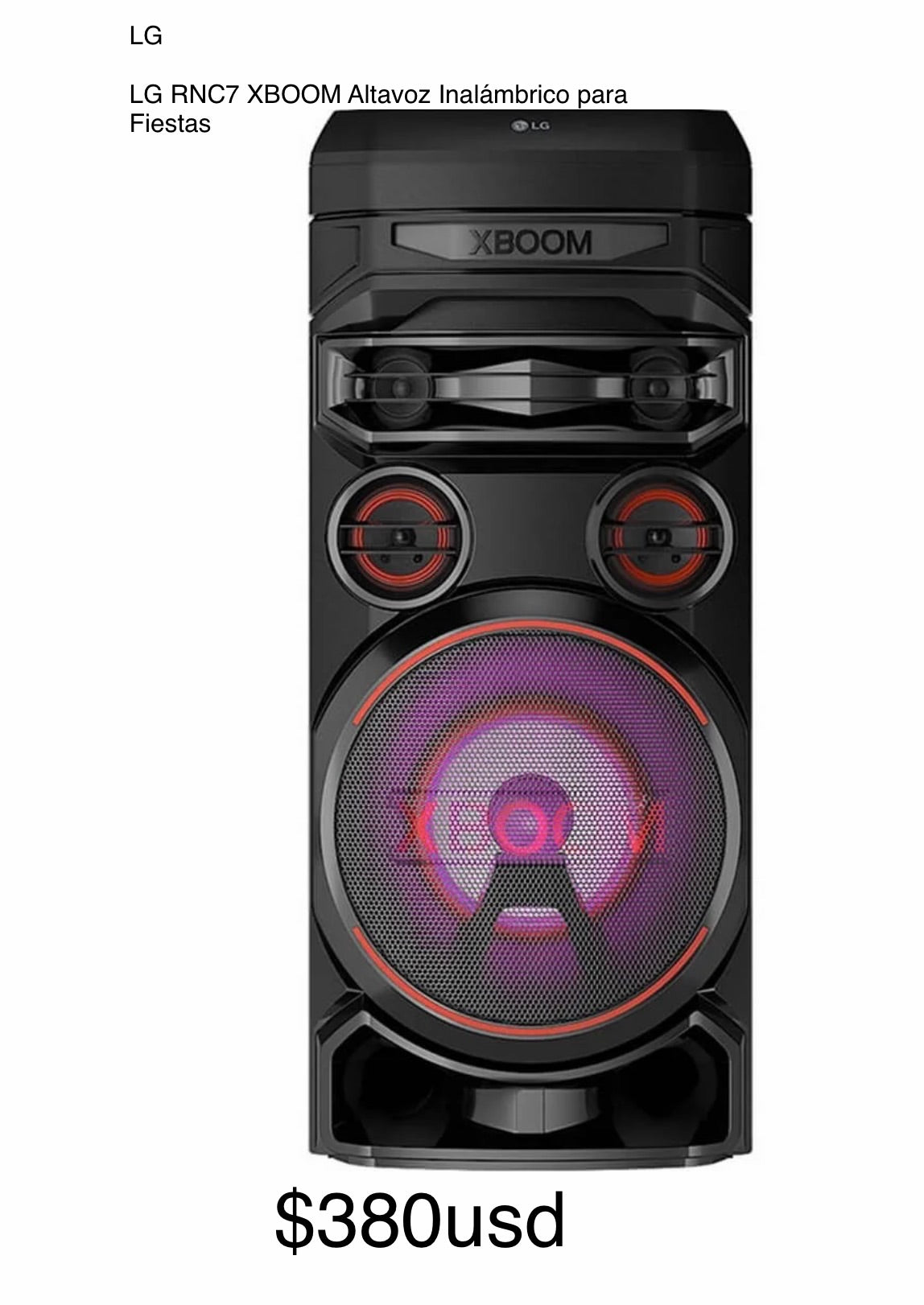 Equipo de musica LG
LG RNC7 XBOOM Altavoz Inalámbrico para Fiestas