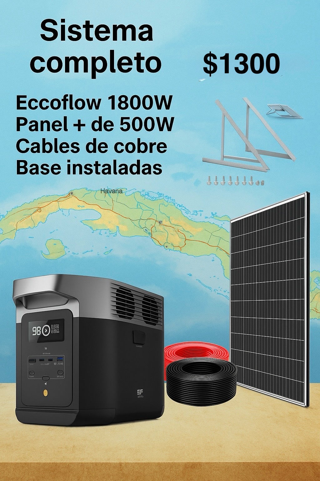 Estacion de carga Ecoflo con panel solar e instalación completa