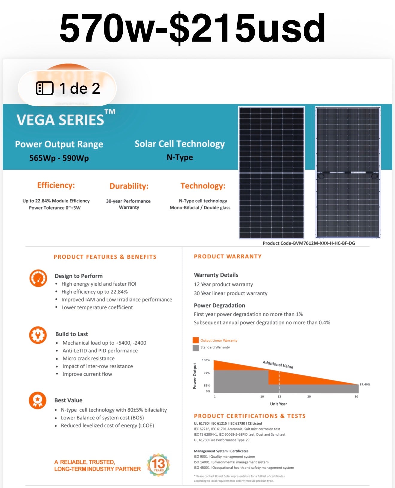 Paleles solares 570w