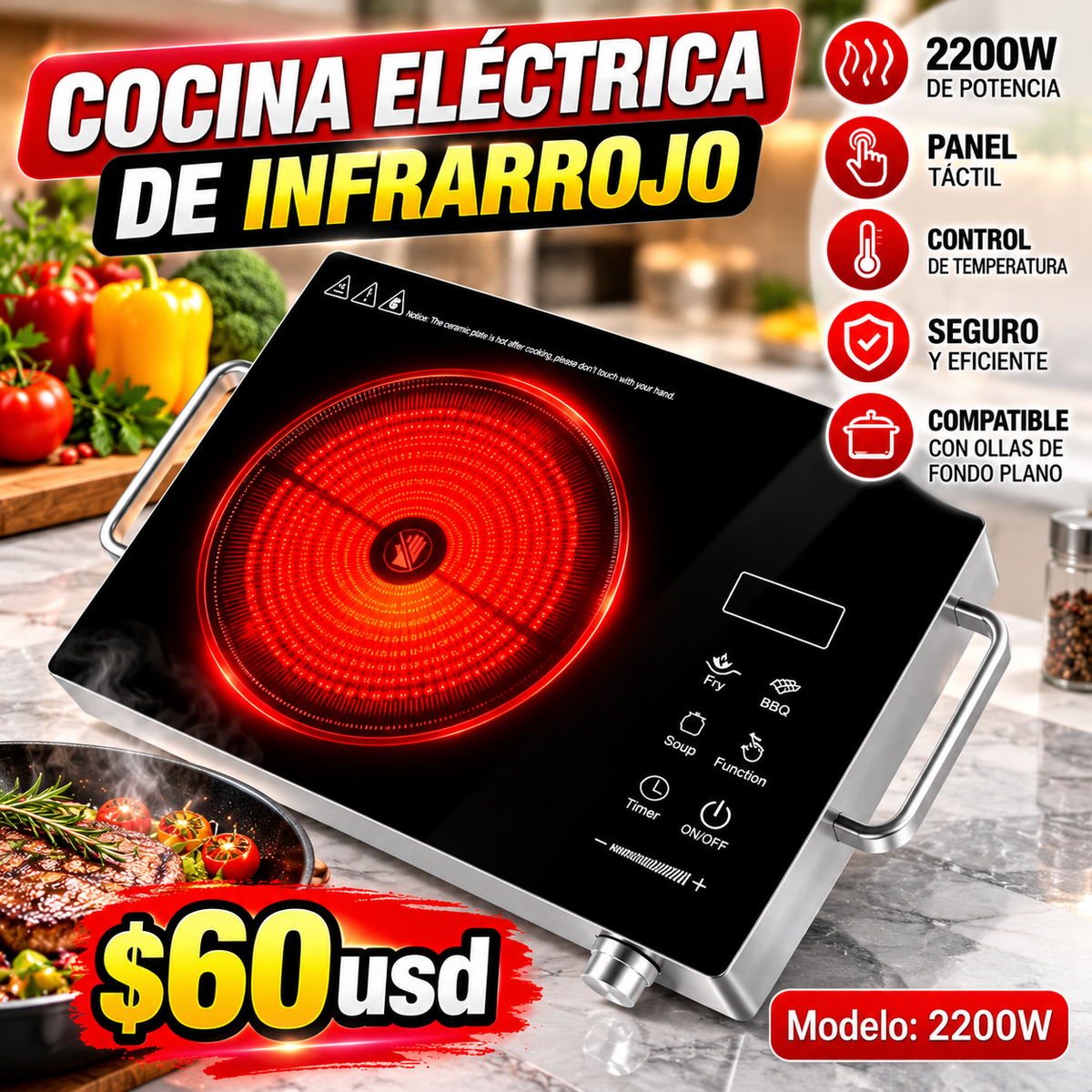 Fogon inflarrojo 2200w