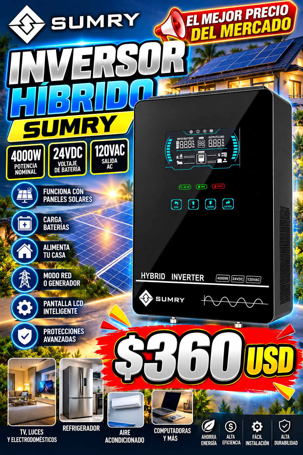 Inversor solar sunrri 4k 110v