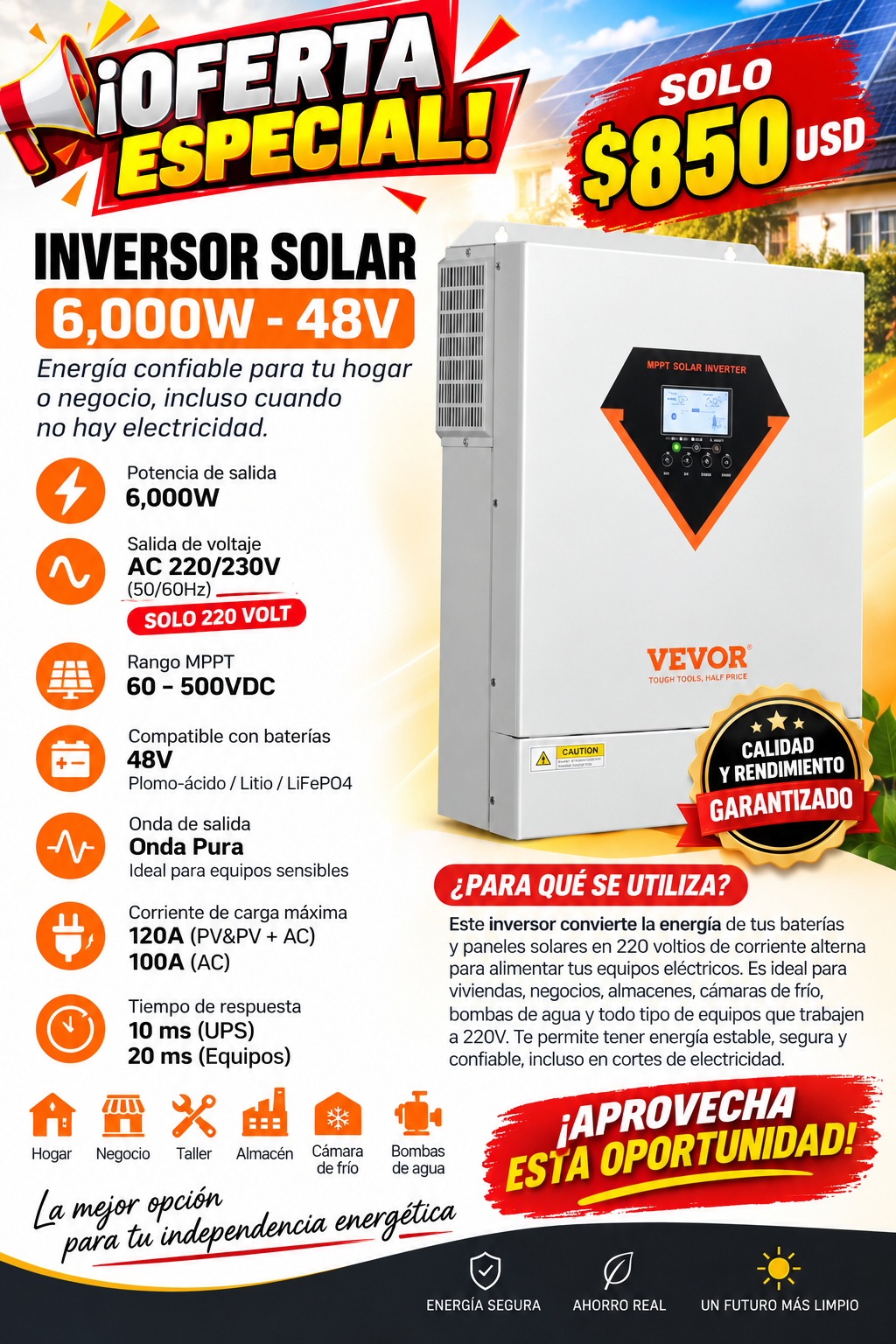 Inversor VEVOR 6k 220v