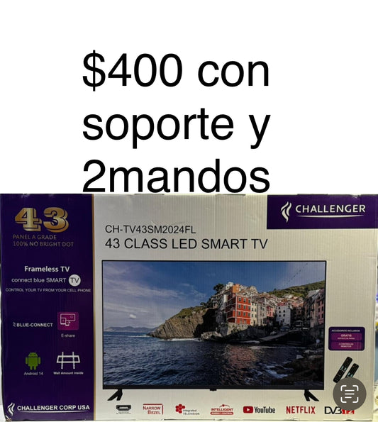 Smart TV 4K 43''con soporte de pared y 2 mandos