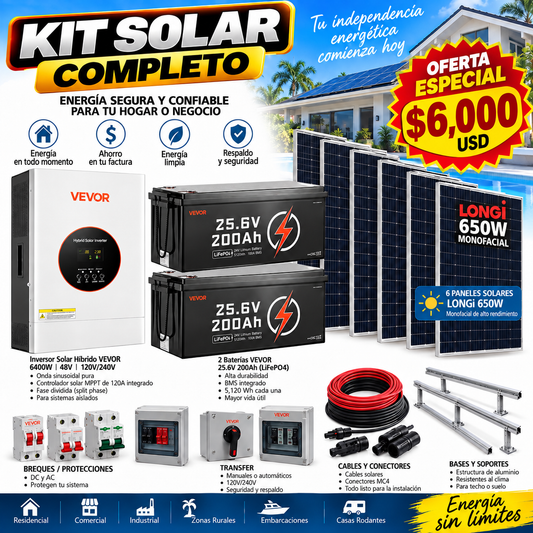 Kit soar 10kwh de respaldo con inversor 6400w 110 y 220